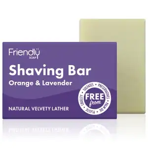 Natural shaving soap bar with orange and lavender scents for smooth, eco-friendly grooming.
