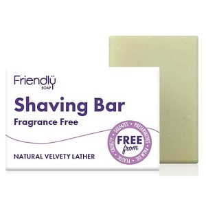 Fragrance-free natural shaving bar with velvety lather for sensitive skin.