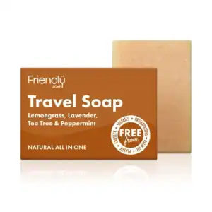 Travel Soap bar with lemongrass, lavender, tea tree & peppermint for on-the-go freshness.